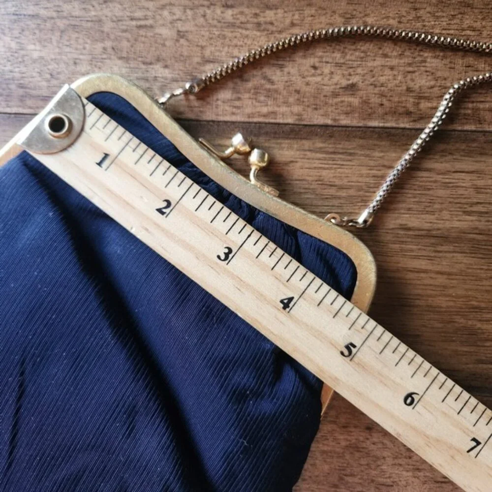 Darling Vintage Du-Val Navy Blue Corded Evening Clutch Bag‎ Kiss Lock Hong Kong